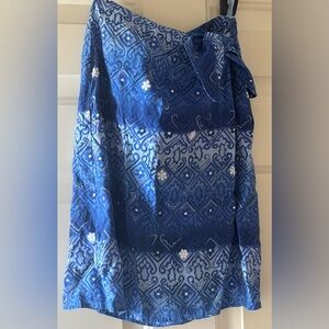 ENKA Blue Patterned faux wrap skirt